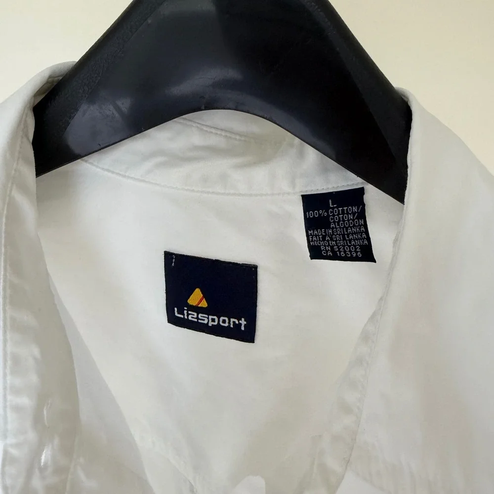 90's Lizsport White Cotton Button Down Long Sleeve Shirt Pocket Size L - Picture 2 of 7